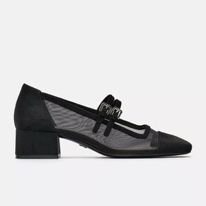 Zara Elegant Black Women's mesh  Block mary Jane Shoes